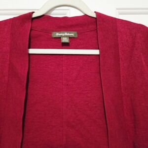 Tommy Bahama Womens Cardigan Sweater Size S Red Cotton Blend Open 3/4 Sleeve